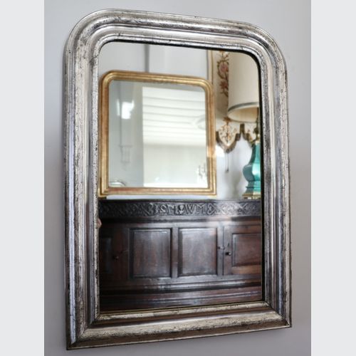 Late 19th Century Etched Silver Leaf Frame French Mirror