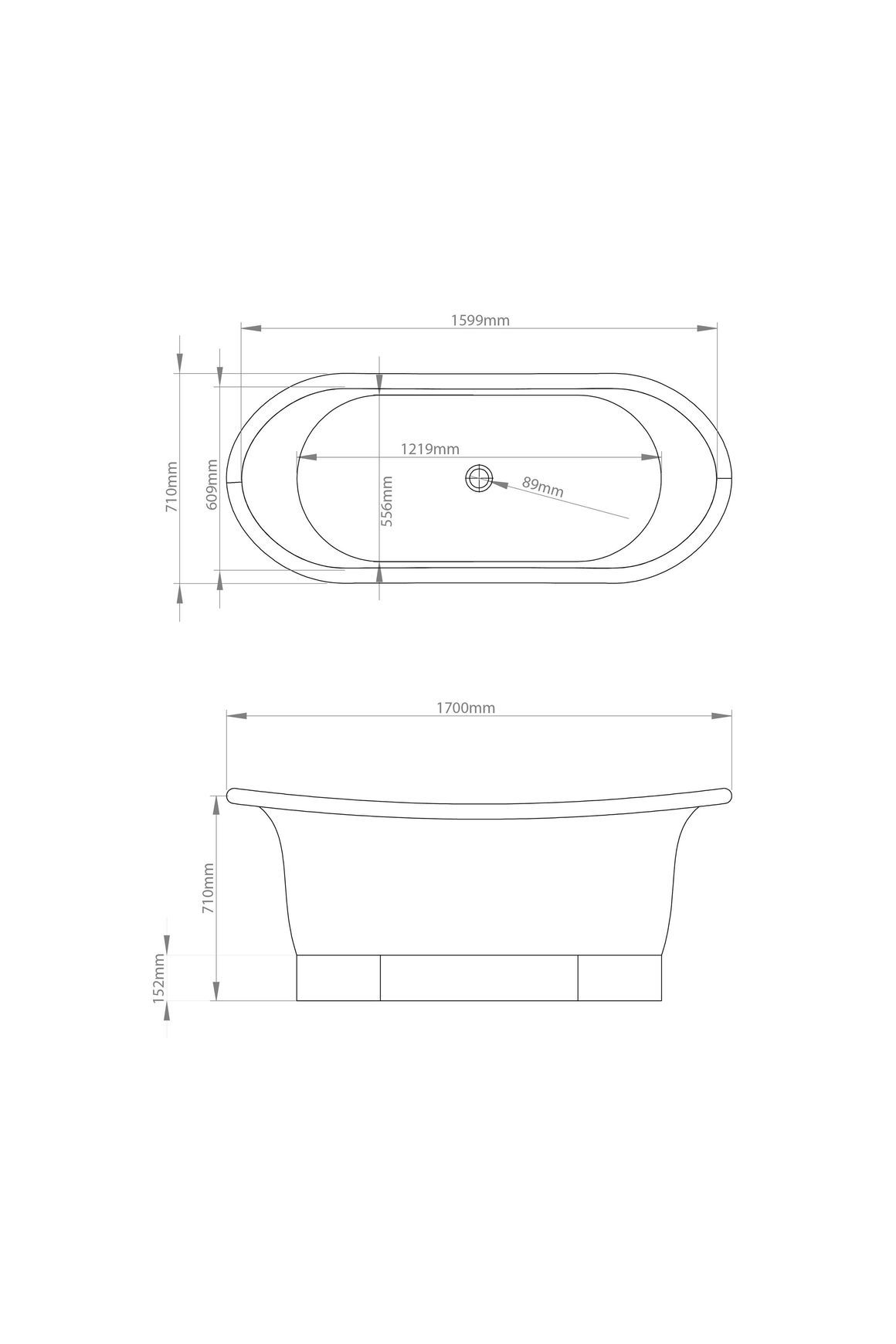 The Copper Bath Tub - Aurora Hammered Copper Double Slipper 1700mm - CB5018-D67
