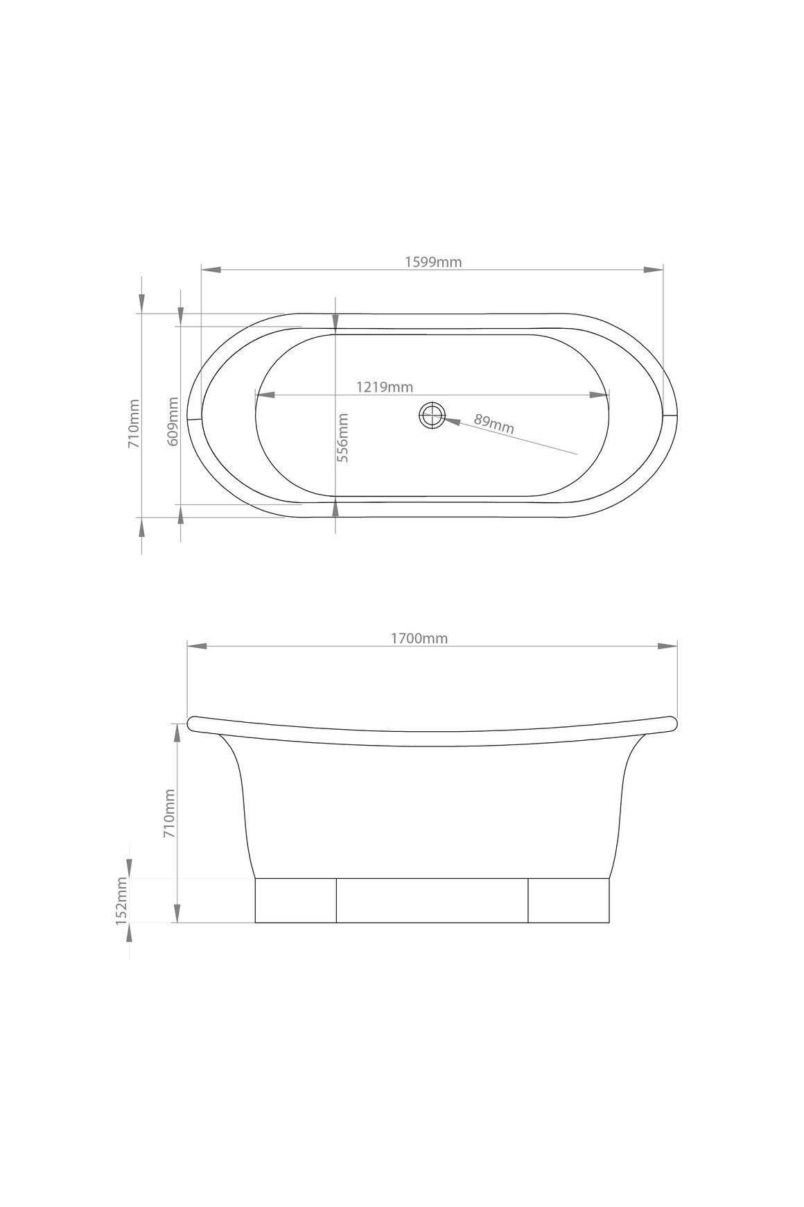 The Copper Bath Tub - Aurora Hammered Copper Double Slipper 1700mm - CB5018-D67