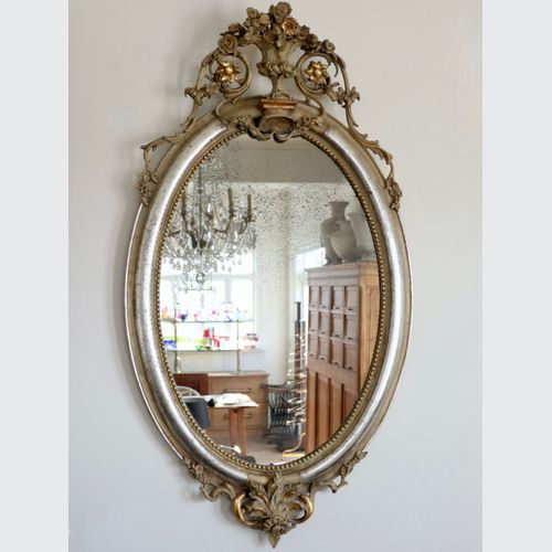 Louis Philippe Oval Silver Leaf Mirror In the Regency Style