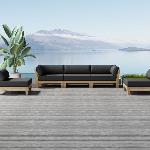 Newport Teak Outdoor Sofa with Armless Chairs - 5 Seat