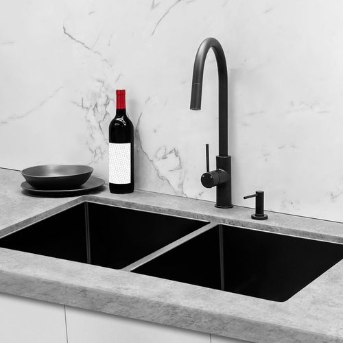 Round Piccola Pull Out Kitchen Mixer Tap - Matte Black