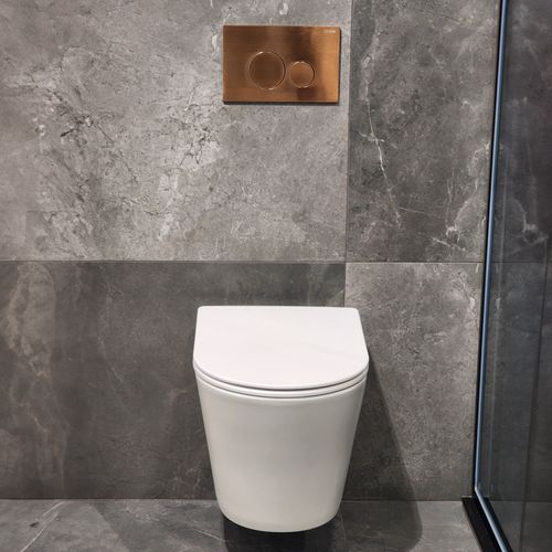 CODE Pure Typhoon Wall Hung Toilet Suite | Brushed Copper Button