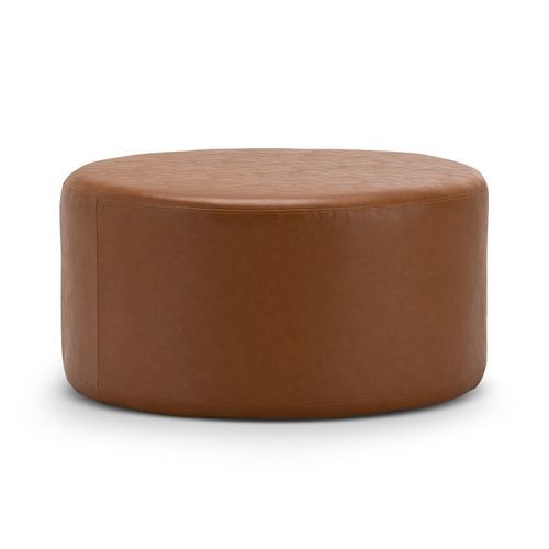 Halle Medium Round Vegan Leather Ottoman | Whiskey Tan