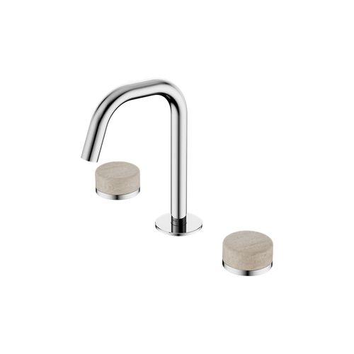 Serenity Basin Set Edge Spout With Rome Travertine Handle Chrome