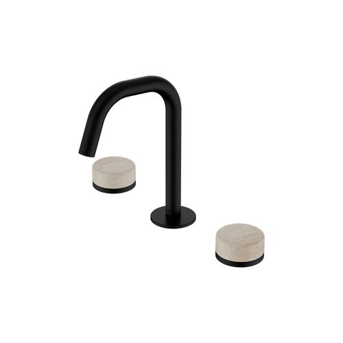 Serenity Basin Set Edge Spout With Rome Travertine Handle Matte Black