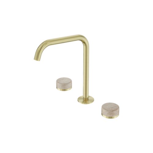 Serenity Bath/Kitchen Set Edge Spout With Rome Travertine Handle Brushed Gold