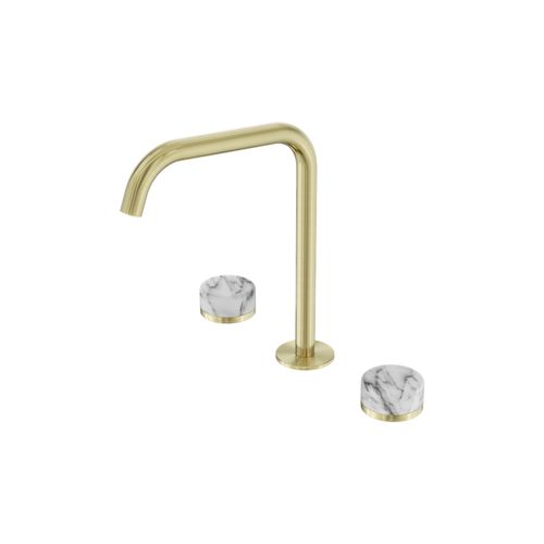 Serenity Bath/Kitchen Set Edge Spout With Arabescato Corchia Handle Brushed Gold