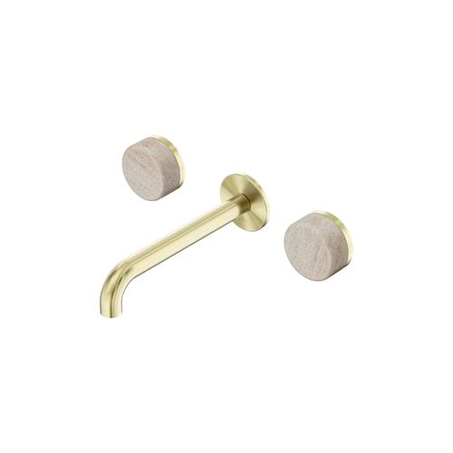Serenity Wall Basin Set 185mm Spout With Rome Travertine Handle Brushed Gold