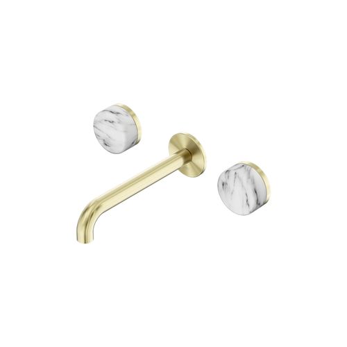 Serenity Wall Basin Set 185mm Spout With Arabescato Corchia Handle Brushed Gold