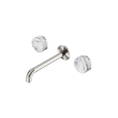 Serenity Wall Basin Set 185mm Spout With Arabescato Corchia Handle Brushed Nickel
