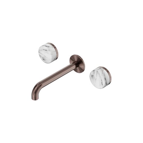 Serenity Wall Basin Set 160mm Spout With Arabescato Corchia Handle Brushed Bronze