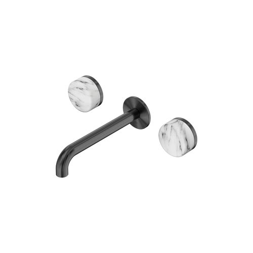 Serenity Wall Basin Set 220mm Spout With Arabescato Corchia Handle Gun Metal