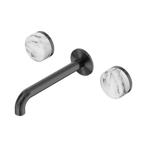 Serenity Wall Basin Set 185mm Spout With Arabescato Corchia Handle Gun Metal