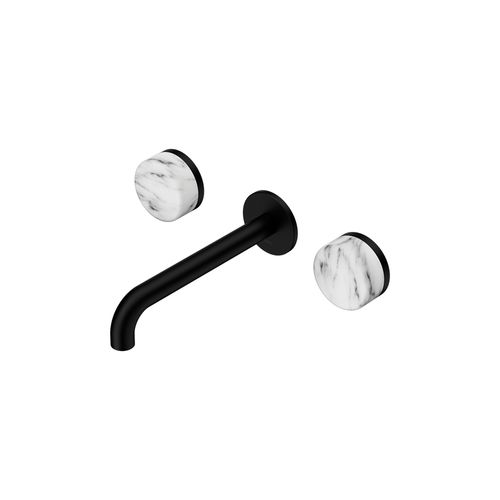 Serenity Wall Basin Set 185mm Spout With Arabescato Corchia Handle Matte Black