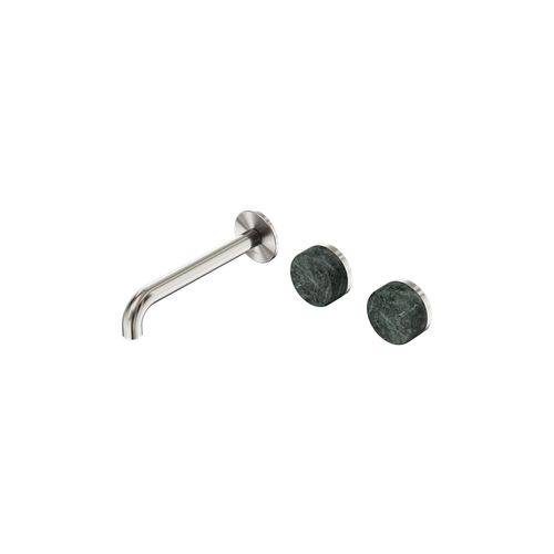 Serenity Wall Basin Set 220mm Offset Spout With Verde Alpi Handle Brushed Nickel