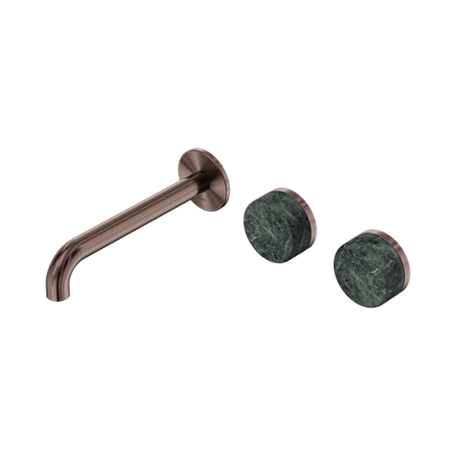 Serenity Wall Basin Set 185mm Offset Spout With Verde Alpi Handle Brushed Bronze