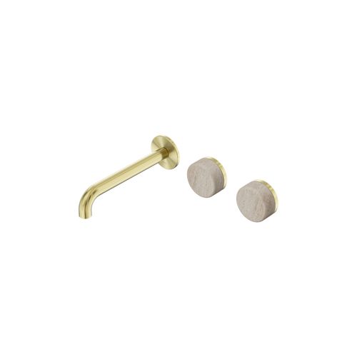 Serenity Wall Basin Set 220mm Offset Spout With Rome Travertine Handle Brushed Gold
