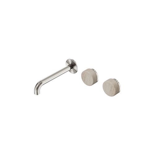 Serenity Wall Basin Set 220mm Offset Spout With Rome Travertine Handle Brushed Nickel