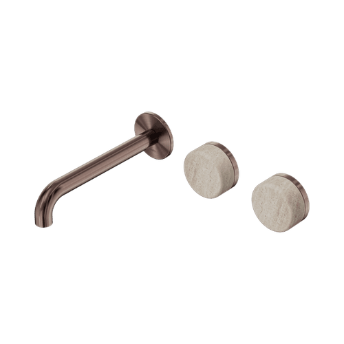 Serenity Wall Basin Set 160mm Offset Spout With Rome Travertine Handle Brushed Bronze