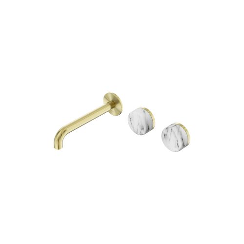 Serenity Wall Basin Set 185mm Offset Spout With Arabescato Corchia Handle Brushed Gold
