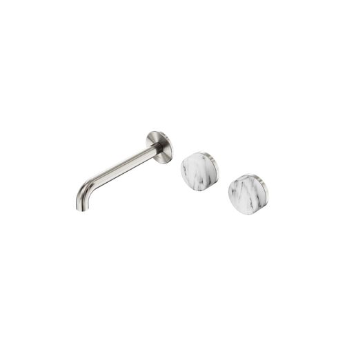 Serenity Wall Basin Set 185mm Offset Spout With Arabescato Corchia Handle Brushed Nickel