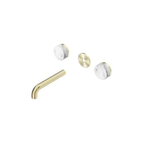Serenity Wall Basin 160mm Spout + Arabescato Corchia Handle Brushed Gold