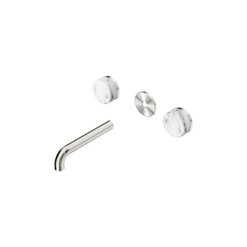 Serenity Wall Basin 160mm Spout + Arabescato Corchia Handle Brushed Nickel