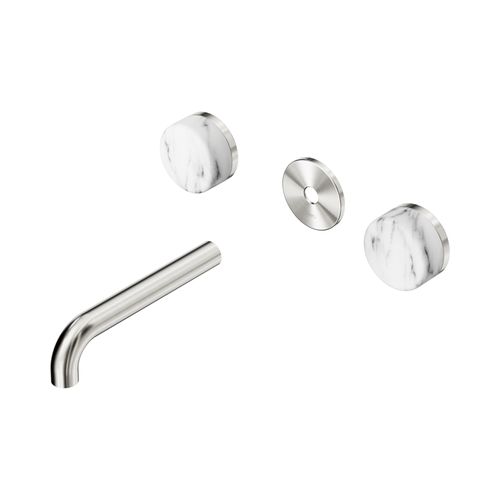 Serenity Wall Basin 160mm Spout + Arabescato Corchia Handle Brushed Nickel