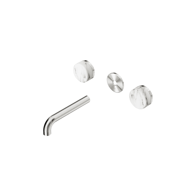 Serenity Wall Basin 160mm Spout + Arabescato Corchia Handle Brushed Nickel