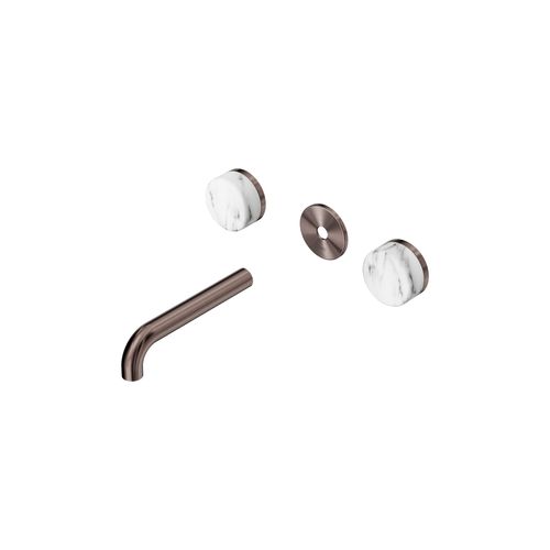 Serenity Wall Basin 160mm Spout + Arabescato Corchia Handle Brushed Bronze
