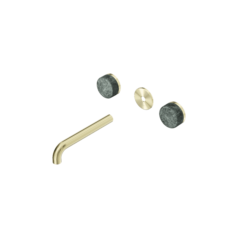 Serenity Wall Basin 185mm Spout + Verde Alpi Handle Brushed Gold