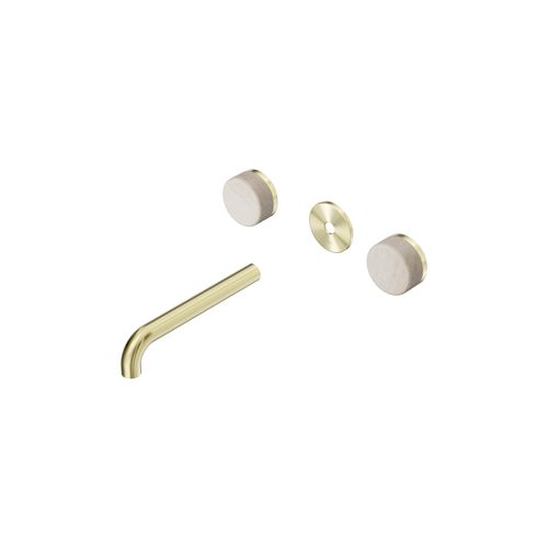 Serenity Wall Basin 185mm Spout + Rome Travertine Handle Brushed Gold