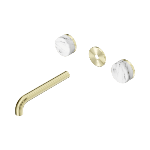 Serenity Wall Basin 185mm Spout + Arabescato Corchia Handle Brushed Gold