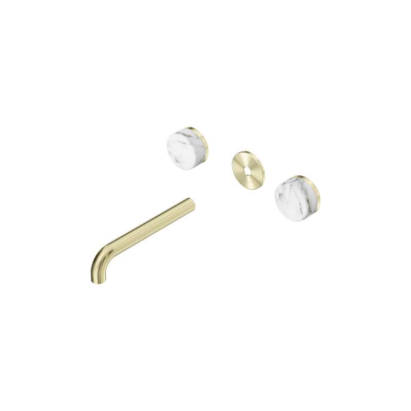 Serenity Wall Basin 185mm Spout + Arabescato Corchia Handle Brushed Gold