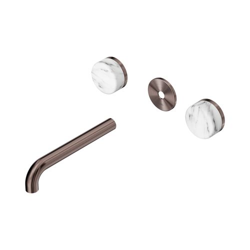 Serenity Wall Basin 185mm Spout + Arabescato Corchia Handle Brushed Bronze