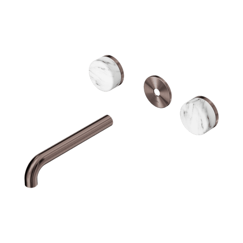 Serenity Wall Basin 185mm Spout + Arabescato Corchia Handle Brushed Bronze