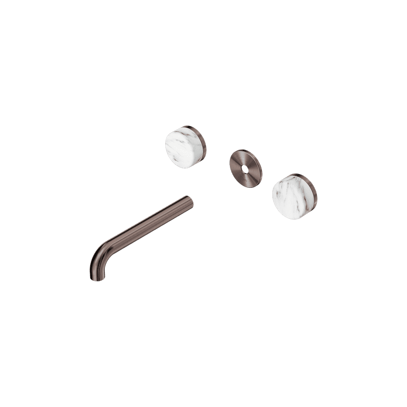 Serenity Wall Basin 185mm Spout + Arabescato Corchia Handle Brushed Bronze