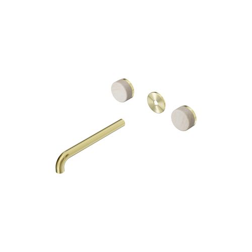 Serenity Wall Basin 220mm Spout + Rome Travertine Handle Brushed Gold