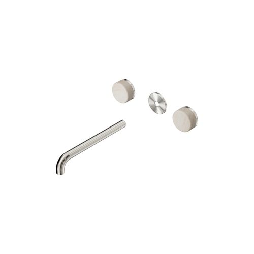 Serenity Wall Basin 220mm Spout + Rome Travertine Handle Brushed Nickel
