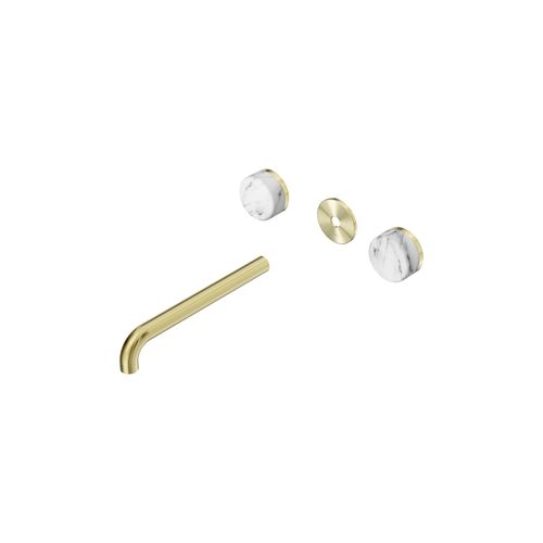 Serenity Wall Basin 220mm Spout + Arabescato Corchia Handle Brushed Gold