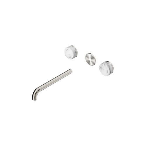 Serenity Wall Basin 220mm Spout + Arabescato Corchia Handle Brushed Nickel
