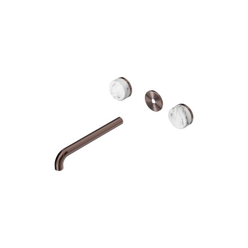 Serenity Wall Basin 220mm Spout + Arabescato Corchia Handle Brushed Bronze