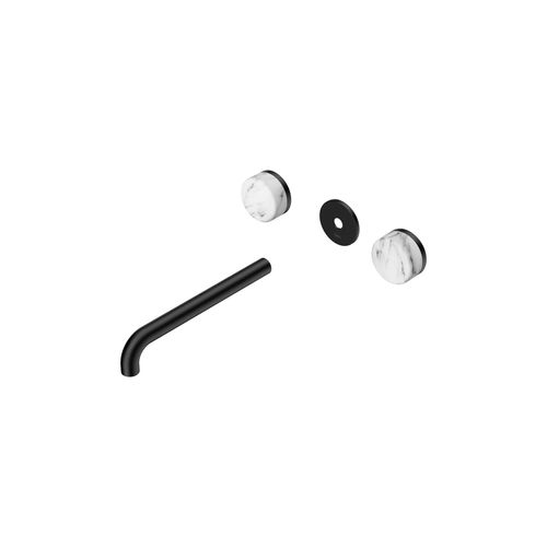 Serenity Wall Basin 220mm Spout + Arabescato Corchia Handle Matte Black