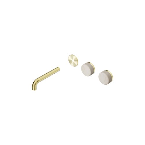 Serenity Wall Basin 160mm Offspout + Rome Travertine Handle Brushed Gold