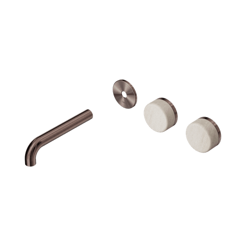 Serenity Wall Basin 160mm Offspout + Rome Travertine Handle Brushed Bronze