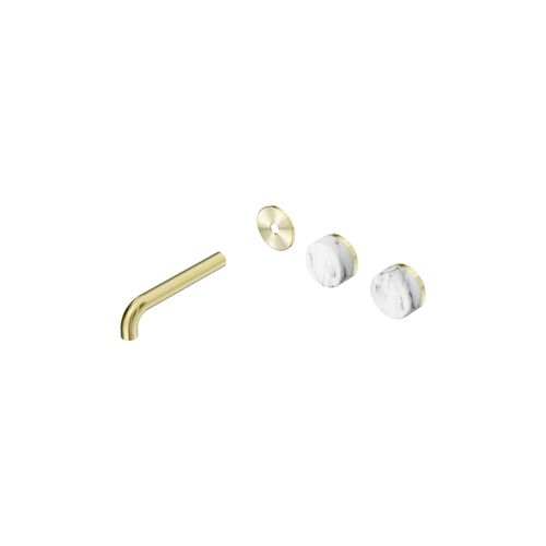 Serenity Wall Basin 160mm Offspout + Arabescato Corchia Handle Brushed Gold