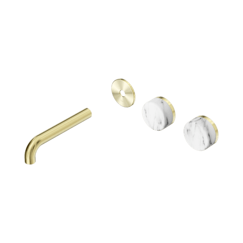 Serenity Wall Basin 160mm Offspout + Arabescato Corchia Handle Brushed Gold