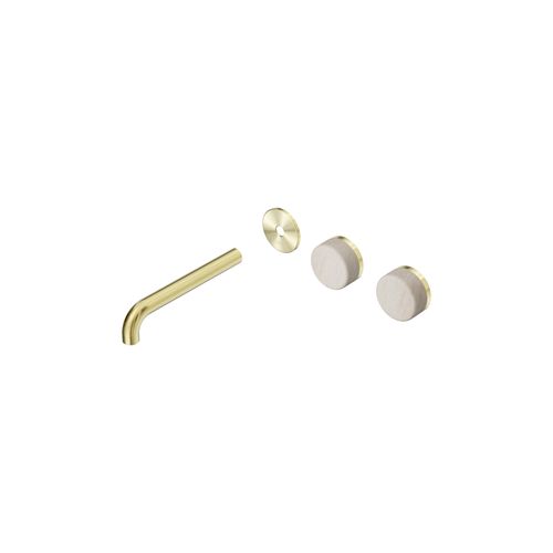 Serenity Wall Basin 185mm Offspout + Rome Travertine Handle Brushed Gold