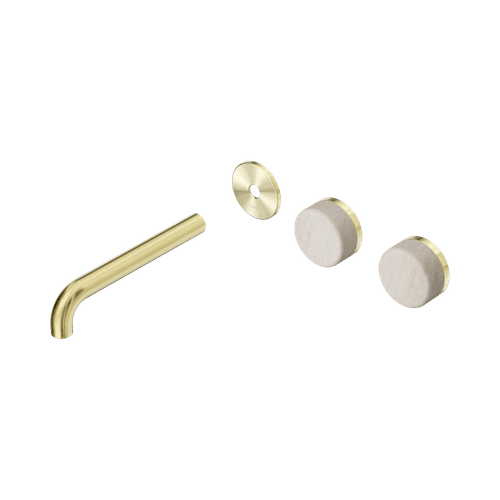 Serenity Wall Basin 185mm Offspout + Rome Travertine Handle Brushed Gold